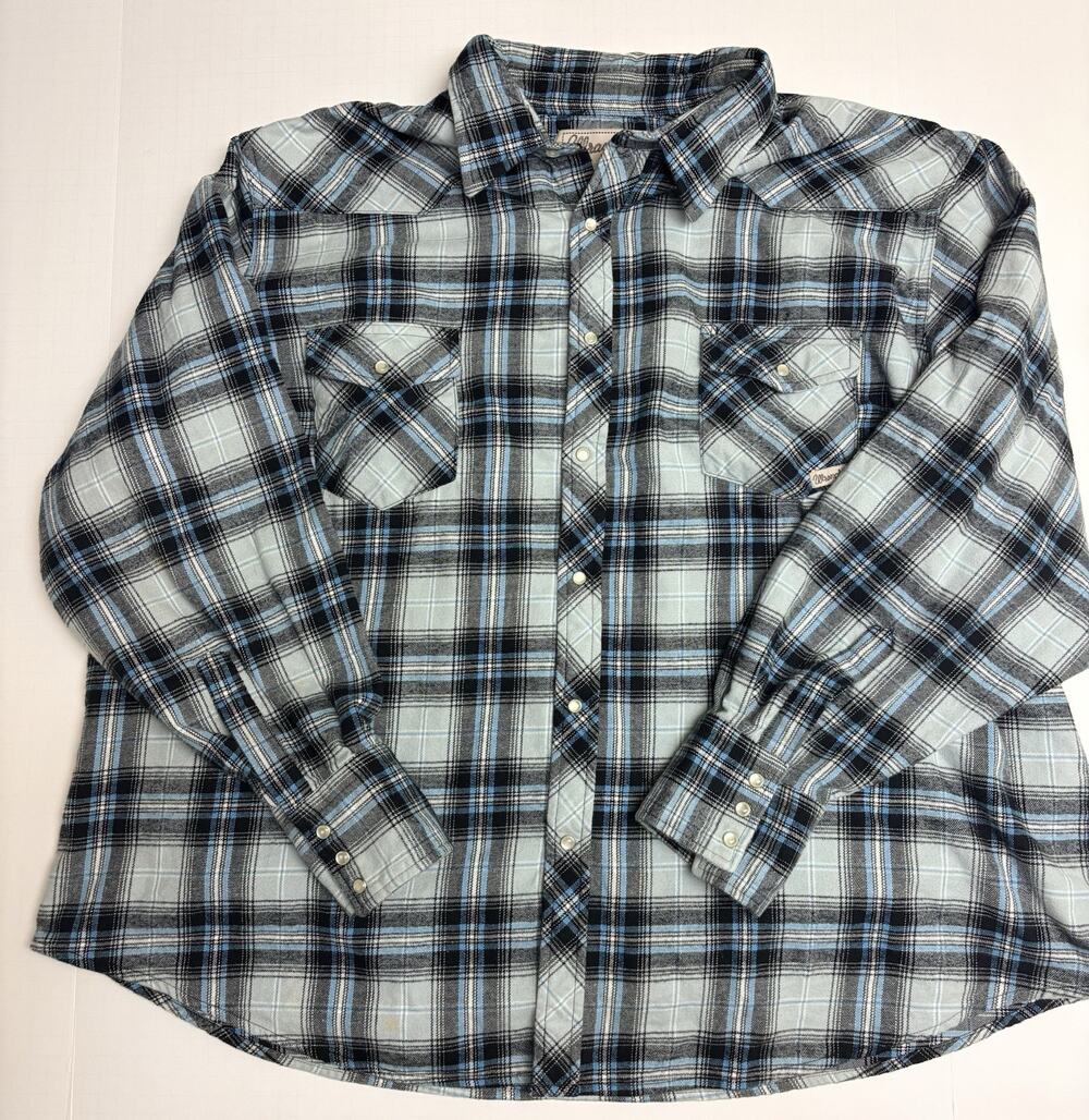 Wrangler Wrancher Men 3XL heavy long sleeve pearl snap button down cowboy READ